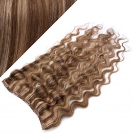 16" one piece full head clip in hair weft extension wavy - dark brown / blonde