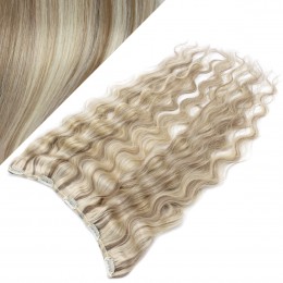 20" one piece full head clip in hair weft extension wavy - platinum / light brown