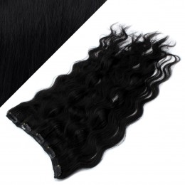 24" one piece full head clip in hair weft extension wavy - black