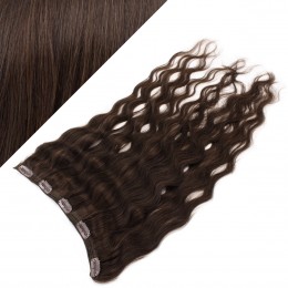 24" one piece full head clip in hair weft extension wavy - dark brown