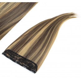 24" one piece full head clip in kanekalon weft extension straight - dark brown / blonde