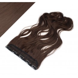 24" one piece full head clip in kanekalon weft extension wavy - dark brown