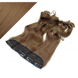 24" one piece full head clip in kanekalon weft extension wavy - medium brown