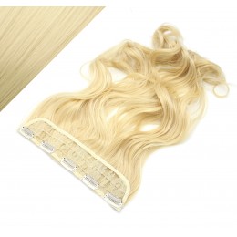 24" one piece full head clip in kanekalon weft extension wavy - the lightest blonde