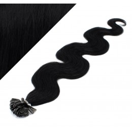 20" (50cm) Nail tip / U tip human hair pre bonded extensions wavy - black