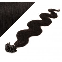 20" (50cm) Nail tip / U tip human hair pre bonded extensions wavy - natural black