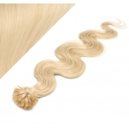 20" (50cm) Nail tip / U tip human hair pre bonded extensions wavy - the lightest blonde