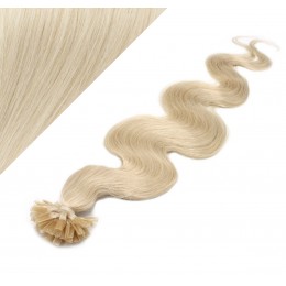 20" (50cm) Nail tip / U tip human hair pre bonded extensions wavy - platinum blonde