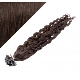 20" (50cm) Nail tip / U tip human hair pre bonded extensions curly - dark brown