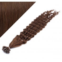 20" (50cm) Nail tip / U tip human hair pre bonded extensions curly - medium brown