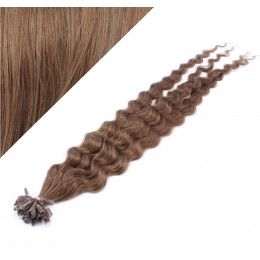 20" (50cm) Nail tip / U tip human hair pre bonded extensions curly - medium light brown