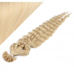 20" (50cm) Nail tip / U tip human hair pre bonded extensions curly - the lightest blonde