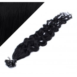 24" (60cm) Nail tip / U tip human hair pre bonded extensions curly - black