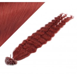 24" (60cm) Nail tip / U tip human hair pre bonded extensions curly - copper red