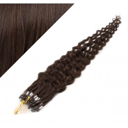 20" (50cm) Micro ring human hair extensions curly- dark brown