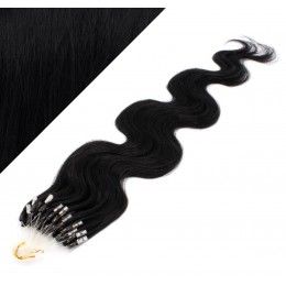 24" (60cm) Micro ring human hair extensions wavy - black