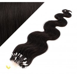24" (60cm) Micro ring human hair extensions wavy - natural black