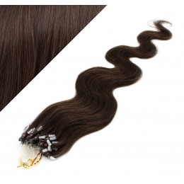 24" (60cm) Micro ring human hair extensions wavy - dark brown