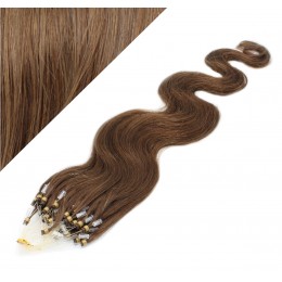 24" (60cm) Micro ring human hair extensions wavy - medium light brown