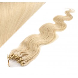 24" (60cm) Micro ring human hair extensions wavy - the lightest blonde