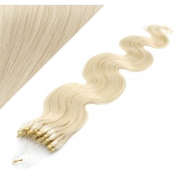 24" (60cm) Micro ring human hair extensions wavy - platinum blonde