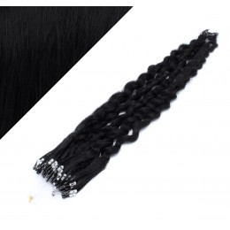 24" (60cm) Micro ring human hair extensions curly - black