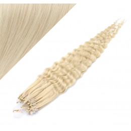 24" (60cm) Micro ring human hair extensions curly - platinum blonde