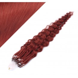 24" (60cm) Micro ring human hair extensions curly - copper red