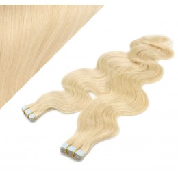 20" (50cm) Tape Hair / Tape IN human REMY hair wavy - the lightest blonde