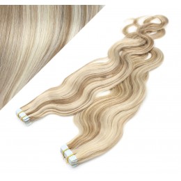 20" (50cm) Tape Hair / Tape IN human REMY hair wavy - platinum / light brown