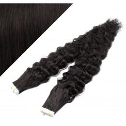 20" (50cm) Tape Hair / Tape IN human REMY hair curly - natural black