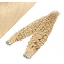 20" (50cm) Tape Hair / Tape IN human REMY hair curly - the lightest blonde