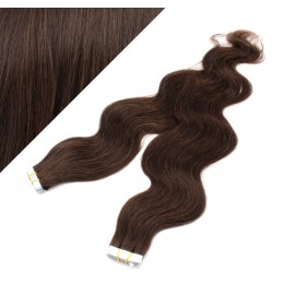 24" (60cm) Tape Hair / Tape IN human REMY hair wavy - dark brown