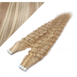 24" (60cm) Tape Hair / Tape IN human REMY hair curly - mixed blonde