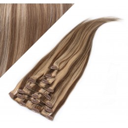 15" (40cm) Clip in human REMY hair 100g - dark brown/blonde